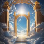 ai generated, door, gate, sky, clouds, nature, heaven, mysticism, fairytale, art, abstract, modern art, magic, dream, fantasy