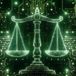 scale, matrix, law, cyber, art, digital, green, circuit board, ai generated