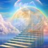 ai generated, stairs, heaven, staircase, sky, clouds, rainbow, nature, holy, hope, meditation, soul, inspiration, healing, spiritual, rise, ascension, energy, paradise
