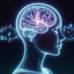 ai generated, woman, hologram, brain, brainwave, wave, music, music wave, head