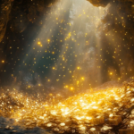 ai generated, colossal, cave, gold, countless, coins, golden, rich, nugget, ingots